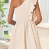 Connecteri Women's Summer One Shoulder Ruffle Dress 2024 Boho Sleeveless Elastic High Waist Swing Mini Dresses
