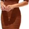 Connecteri?Womens Summer Off The Shoulder Ruched Bodycon Dresses Sleeveless Fitted Party Club Midi
