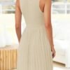 Connecteri Women's Summer Sleeveless Mini Dress 2024 Crewneck Knit A Line Pleated Swing Casual Basic Short Dress
