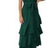 Connecteri?Womens Summer Floral One Shoulder Tiered Ruffle Flowy Midi Beach Boho Dress