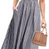 Connecteri  Women's Striped Linen Midi Dress Elegant Square Neck Ruffle Cap Sleeves Maternity Dress 2024 Summer Beach Dress