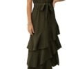 Connecteri?Womens Summer Floral One Shoulder Tiered Ruffle Flowy Midi Beach Boho Dress