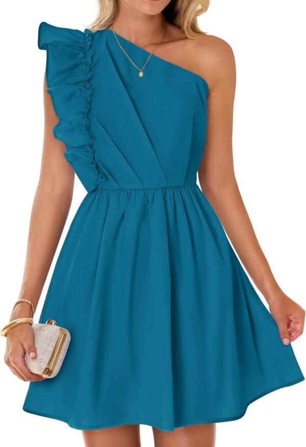 Connecteri Women's Summer One Shoulder Ruffle Dress 2024 Boho Sleeveless Elastic High Waist Swing Mini Dresses