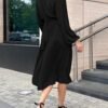 Connecteri  Womens V Neck Flowy Ruffle Pleated Casual Fall Dress