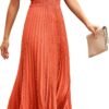 Connecteri?Womens Midi Summer V Neck Swiss Dot Ruffle Sleeveless A Line Beach Sun Dress