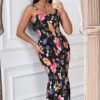Connecteri Womens Sleeveless Strappy Ruffle Hem Smocked Bodycon Dress