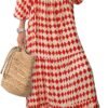 Connecteri  Womens Loose Fit Casual Summer V Neck Half Sleeve Bohemian Geometric Pattern Maxi Long Dresses