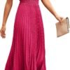 Connecteri?Womens Midi Summer V Neck Swiss Dot Ruffle Sleeveless A Line Beach Sun Dress