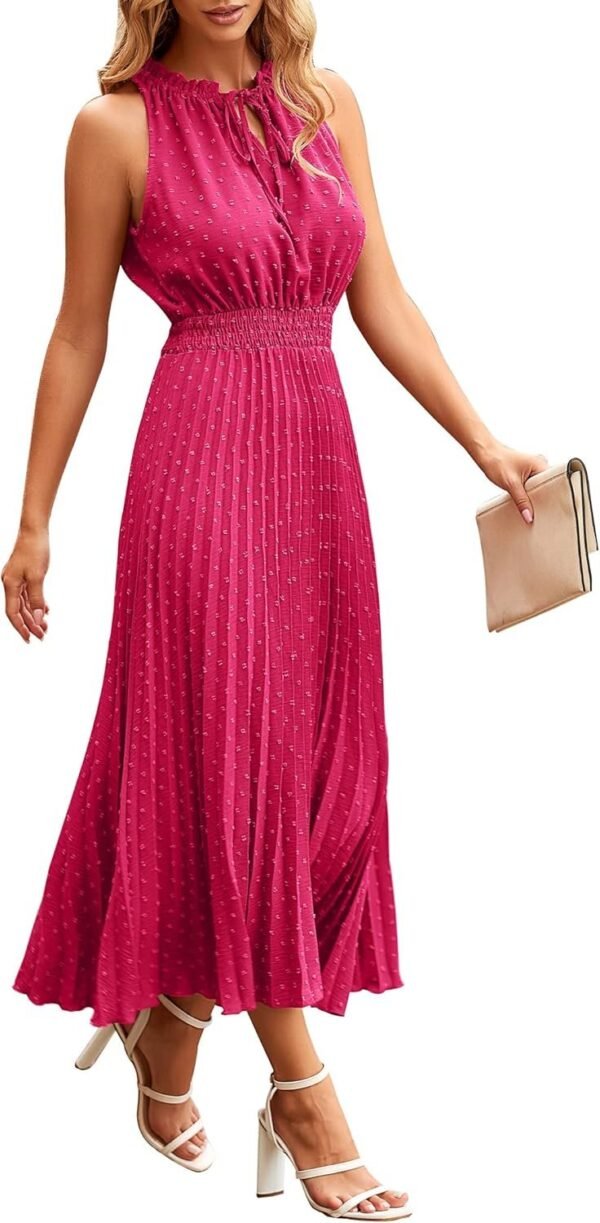 Connecteri?Womens Midi Summer V Neck Swiss Dot Ruffle Sleeveless A Line Beach Sun Dress