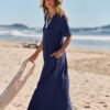 Connecteri  Women's 2024 Summer Short Sleeve Maxi Dress Casual Crewneck Swing A Line Long T Shirt Dress with Pockets