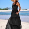 Connecteri  Women's Summer Casual Long Maxi Beach Vacation Dresses Sleeveless Square Neck Flowy Tiered Sun Dress with Pockets