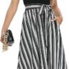 Connecteri  Summer Dresses for Women 2024 Short Sleeve Elastic Waist Casual Dresses Ribbed Floral Work Midi Dress with Pockets