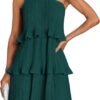 Connecteri Women's 2024 Summer Sleeveless Mini Dress Boho One Shoulder Ruffle Tiered Layered Chiffon Flowy A Line Dresses