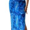 Connecteri  Women's Summer Maxi Bodycon Dresses Strapless Tube Top Printed Long Party Club Slit Dress
