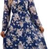 Connecteri  Work Dresses for Women 2023 Long Sleeves Chiffon Black Dress Retro Pleated Buttons Down Bow Tie Loose Causal Dresses