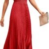 Connecteri?Womens Midi Summer V Neck Swiss Dot Ruffle Sleeveless A Line Beach Sun Dress