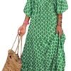 Connecteri  Womens Loose Fit Casual Summer V Neck Half Sleeve Bohemian Geometric Pattern Maxi Long Dresses