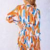 Connecteri  Womens Summer Dresses 2024 Boho Floral Drawstring V Neck Smocked Long Sleeve Ruffle Tiered Chiffon Mini Short Dress