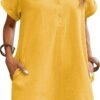 Connecteri  Womens Cotton Shirt Dress Summer Casual Short Sleeve Button Down Beach Cover Up Shirts with Pockets