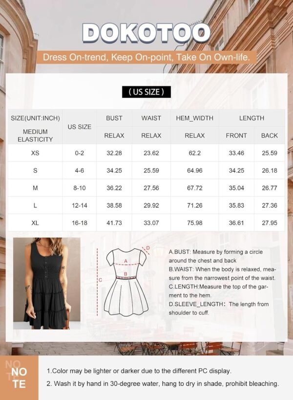 Connecteri  Womens Summer Dresses 2024 Sleeveless Button Down Smocked Elastic Waist Ruffle Tiered Casual Swing Mini Dress