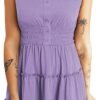 Connecteri  Womens Summer Dresses 2024 Sleeveless Button Down Smocked Elastic Waist Ruffle Tiered Casual Swing Mini Dress