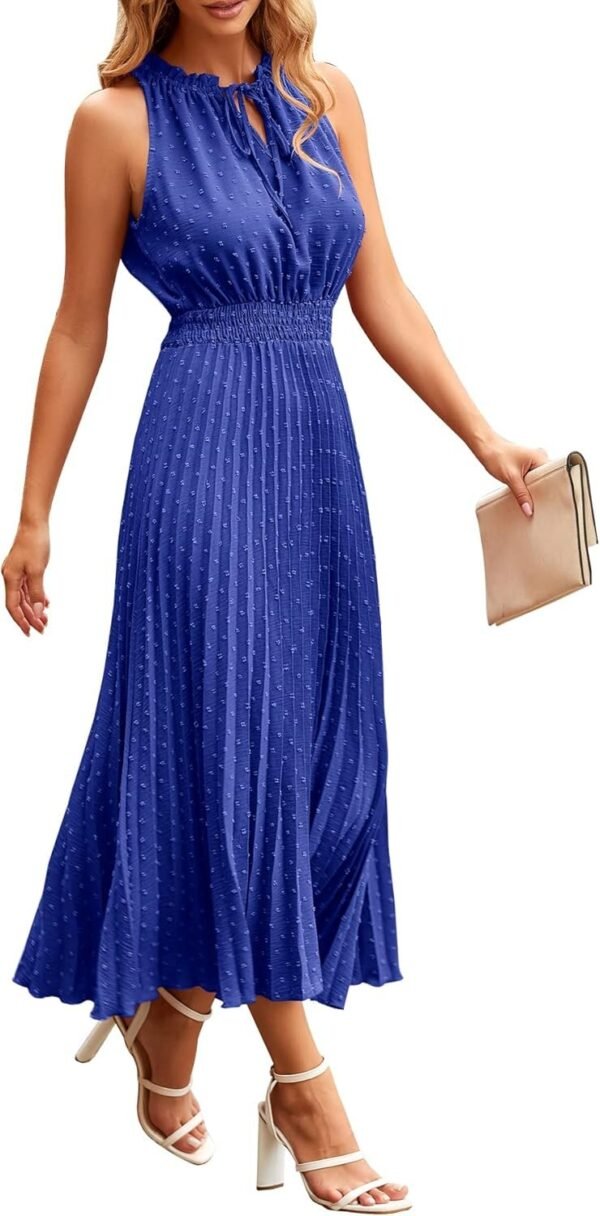 Connecteri?Womens Midi Summer V Neck Swiss Dot Ruffle Sleeveless A Line Beach Sun Dress