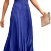 Connecteri?Womens Midi Summer V Neck Swiss Dot Ruffle Sleeveless A Line Beach Sun Dress