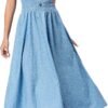 Connecteri  Women's Maxi Dress Sleeveless Denim Long Summer A-line Casual Blue Cotton Boho Flowy Sundresses for Women