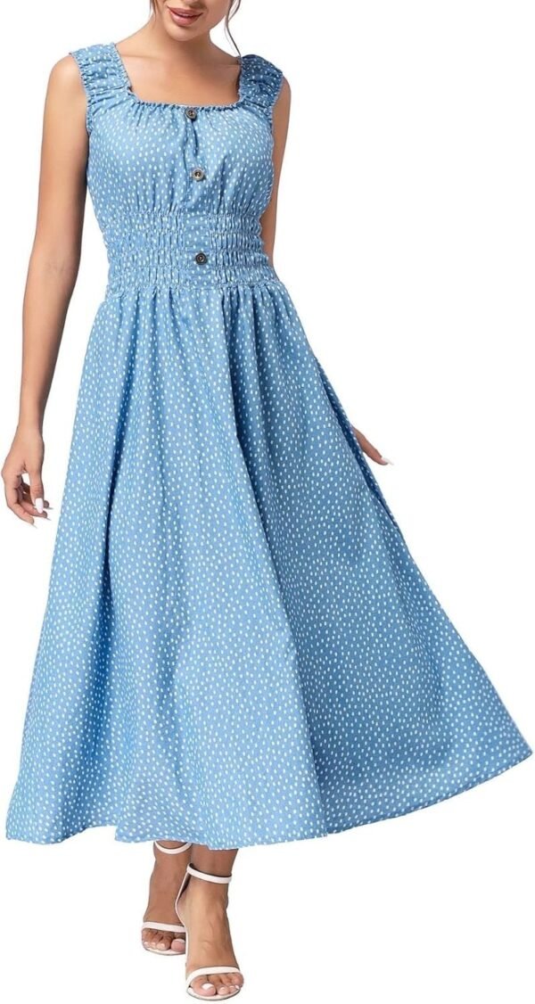 Connecteri  Women's Maxi Dress Sleeveless Denim Long Summer A-line Casual Blue Cotton Boho Flowy Sundresses for Women