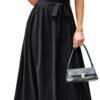 Connecteri  KARIN Women's 2024 Satin Midi Dress Summer Cap Sleeve Cowl Neck Belted Slit Elegant A-Line Flowy Dress with Pockets