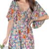 Connecteri  Womens Dresses 2024 Spring Summer Deep V Neck Elegant Bow tie Mini Dress S-XL