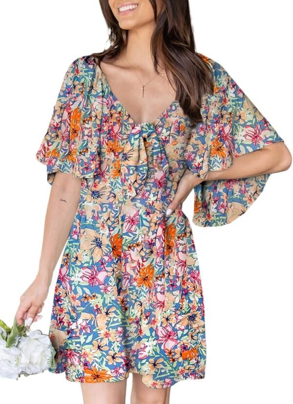 Connecteri  Womens Dresses 2024 Spring Summer Deep V Neck Elegant Bow tie Mini Dress S-XL