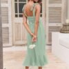 Connecteri  Women's Square Neck Ruffle Split Midi Elegant Formal Wedding Guest Cocktail Bridesmaid Graduation Party Dresses 2024