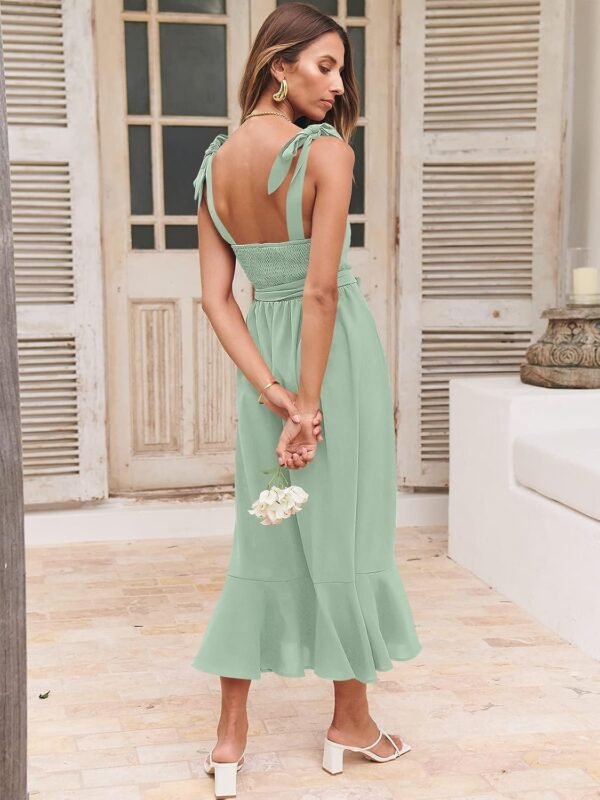 Connecteri  Women's Square Neck Ruffle Split Midi Elegant Formal Wedding Guest Cocktail Bridesmaid Graduation Party Dresses 2024