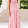 Connecteri  Womens Cap Sleeve V Neck Smocked Beach Sundress