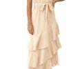 Connecteri?Womens Summer Floral One Shoulder Tiered Ruffle Flowy Midi Beach Boho Dress