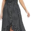 Women's Polka Dots Short Sleeve V Neck Dresses Vintage Boho Maxi Summer Dress with Stretchy Waist