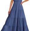 Connecteri  Womens Cap Sleeve V Neck Smocked Beach Sundress