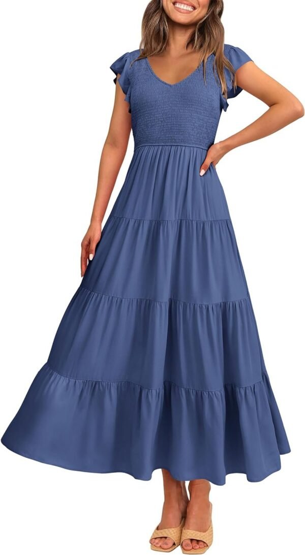 Connecteri  Womens Cap Sleeve V Neck Smocked Beach Sundress