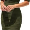 Connecteri?Womens Summer Off The Shoulder Ruched Bodycon Dresses Sleeveless Fitted Party Club Midi