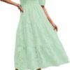 Connecteri  Women's 2024 Summer Puff Sleeve Smocked Floral Dress Crewneck Lace Flowy Tiered Midi Dresses