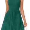 Connecteri Women's Summer Sleeveless Mini Dress 2024 Crewneck Knit A Line Pleated Swing Casual Basic Short Dress