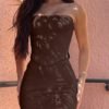 Connecteri  Womens Sexy Skirt Sets Summer Two Piece Outfits Going Out Strapless Bandeau Crop Tops Matching Mini Club Dress 2024