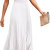 Connecteri?Womens Midi Summer V Neck Swiss Dot Ruffle Sleeveless A Line Beach Sun Dress