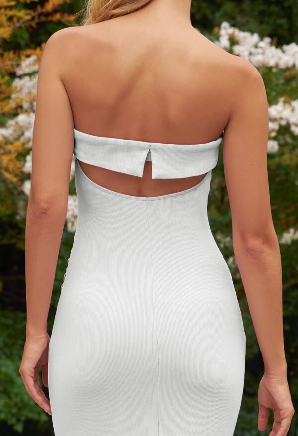Connecteri  Women's Strapless Sleeveless Bodycon Dress Backless Rib Knit Cocktail Party Tube Dresses
