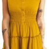 Connecteri  Womens Summer Dresses 2024 Sleeveless Button Down Smocked Elastic Waist Ruffle Tiered Casual Swing Mini Dress
