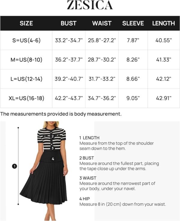 Connecteri Women's Casual Striped Midi Dress Crewneck Short Sleeve Button Ribbed Knit Swing Pleated A Line Dresses