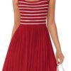 Connecteri Women's Summer Sleeveless Mini Dress 2024 Square Neck Striped Knit A Line Pleated Tank Dresses