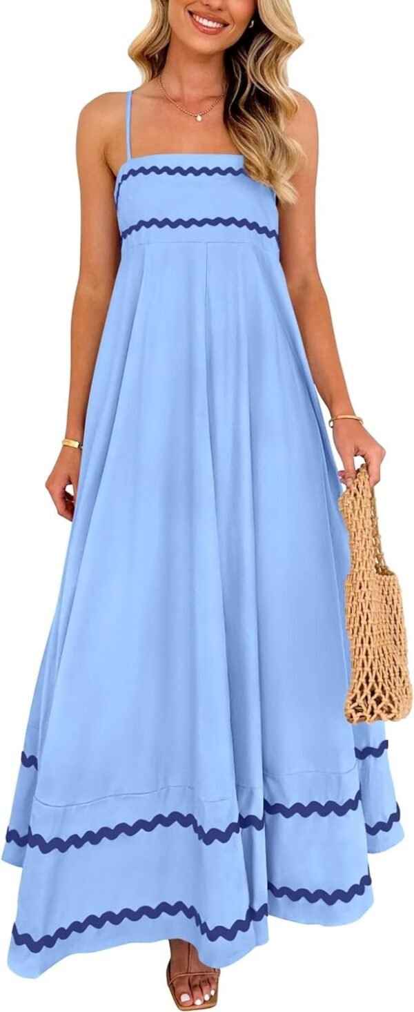 Connecteri  Womens 2024 Summer Flowy Maxi Dress Casual Sleeveless Spaghetti Strap Ruffle Beach Long Dresses