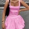 Connecteri Women's 2024 Summer Mini Dress Tank Sleeveless Square Neck Solid Color Puffy Beach Short Dresses Sundress